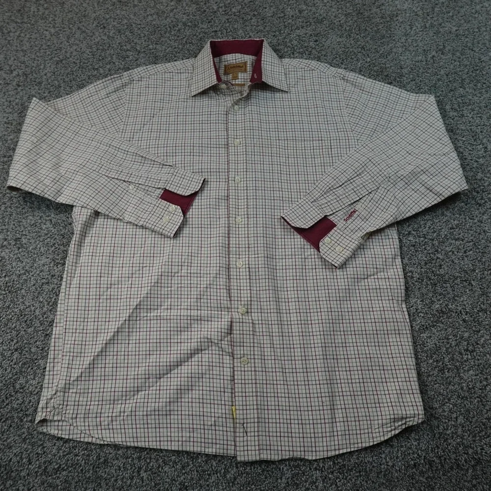Schoffel Shirt Mens XL Beige Red Tattersall Check Classic Fit Button Up Casual